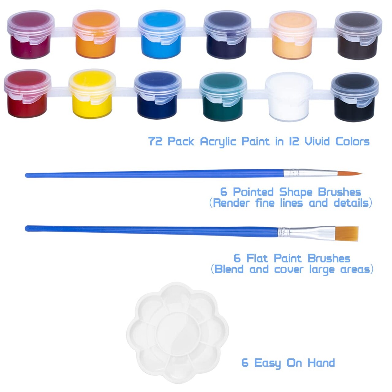 90 Pieces Washable Paint Set for Kids Arts and Crafts, Classroom Painting Supplies, 6 Acrylic Paint Sets of 12 Colors, Mixing Palette, Brushes